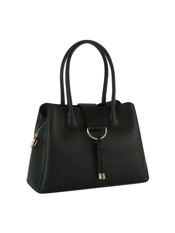 Ring Accented Top Flap Tote Handbag