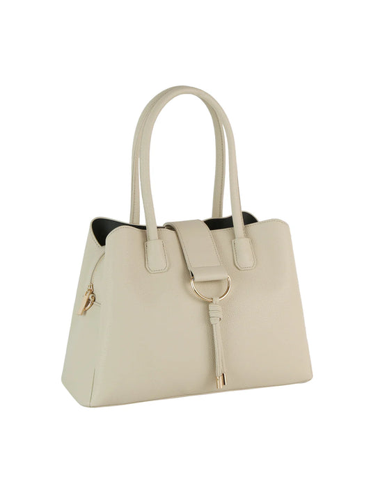 Ring Accented Top Flap Tote Handbag