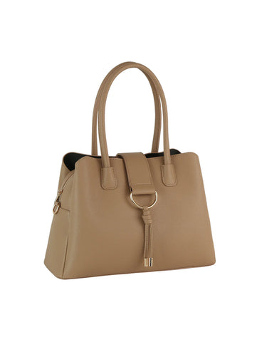 Ring Accented Top Flap Tote Handbag