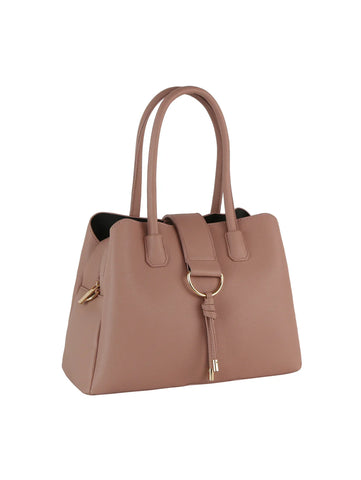 Ring Accented Top Flap Tote Handbag