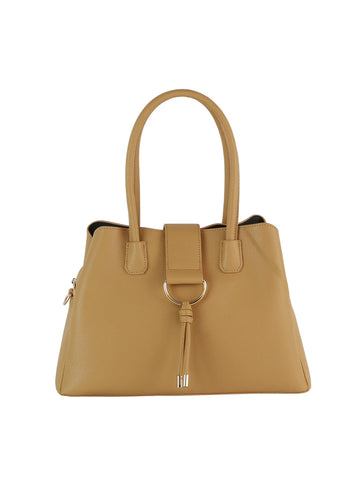 Ring Accented Top Flap Tote Handbag