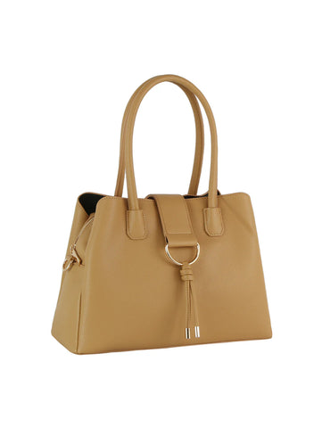 Ring Accented Top Flap Tote Handbag