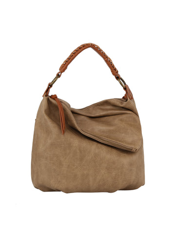 Luxe Faux Leather Fold Over Hobo Handbag