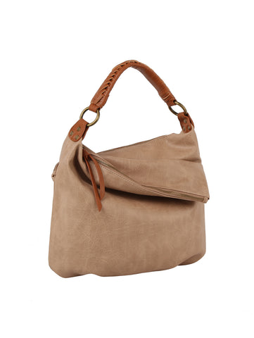 Luxe Faux Leather Fold Over Hobo Handbag