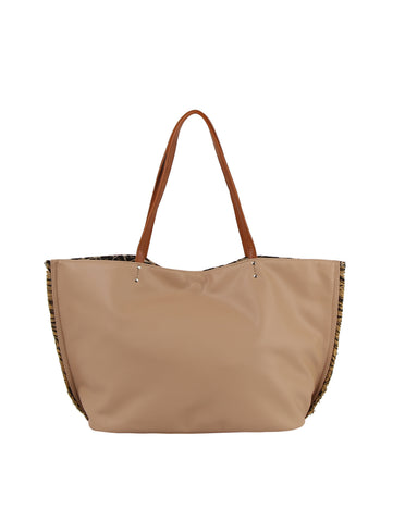 Leopard Trim Slouch Tote Handbag