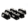 The Pearl Accented Lipstick Case Assorted Set features six small black velvet cases with silver clasps and unique rhinestone designs—bows, butterflies, and a heart—arranged in two rows on a white background, resembling elegant lipstick holders.