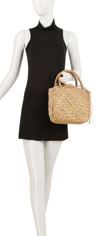 Drawstring Top Straw Tote Handbag