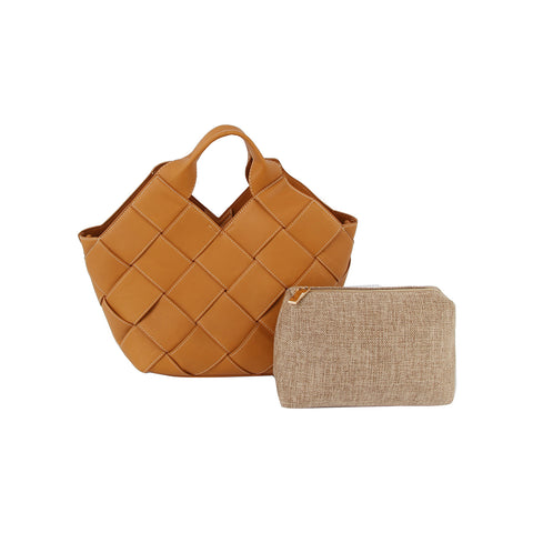 Woven Design Hand Tote Two Piece Set