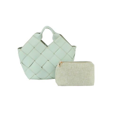 Woven Design Hand Tote Two Piece Set