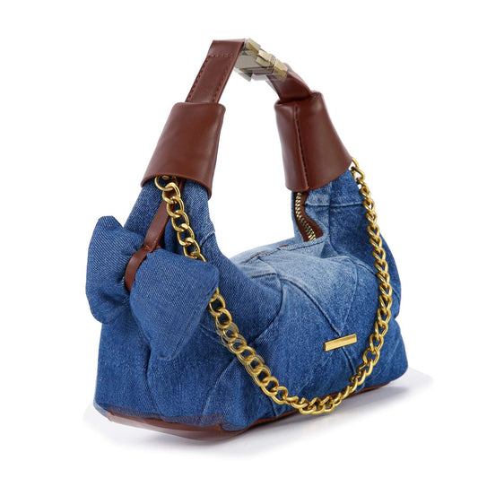 Classy Chain Accented Denim Petite Hobo Handbag