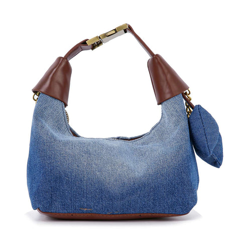 Classy Chain Accented Denim Petite Hobo Handbag