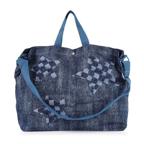 Distressed Denim Stars Oversized Handbag