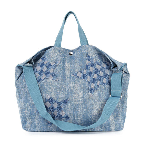 Distressed Denim Stars Oversized Handbag