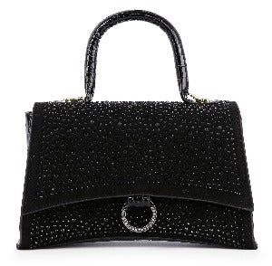 Rhinestone Accented Croc Embossed Hand Tote