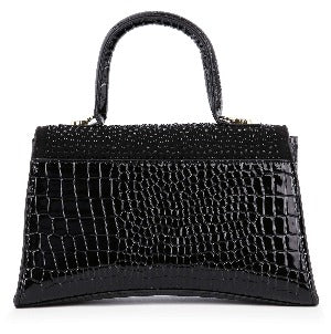 Rhinestone Accented Croc Embossed Hand Tote