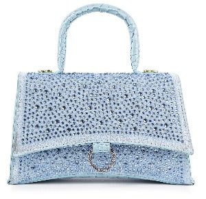 Rhinestone Accented Croc Embossed Hand Tote