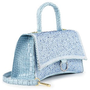 Rhinestone Accented Croc Embossed Hand Tote