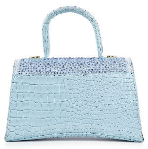 Rhinestone Accented Croc Embossed Hand Tote