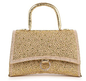 Rhinestone Accented Croc Embossed Hand Tote