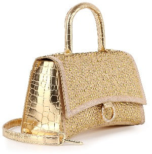 Rhinestone Accented Croc Embossed Hand Tote