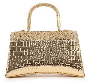 Rhinestone Accented Croc Embossed Hand Tote