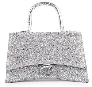 Rhinestone Accented Croc Embossed Hand Tote