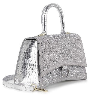 Rhinestone Accented Croc Embossed Hand Tote