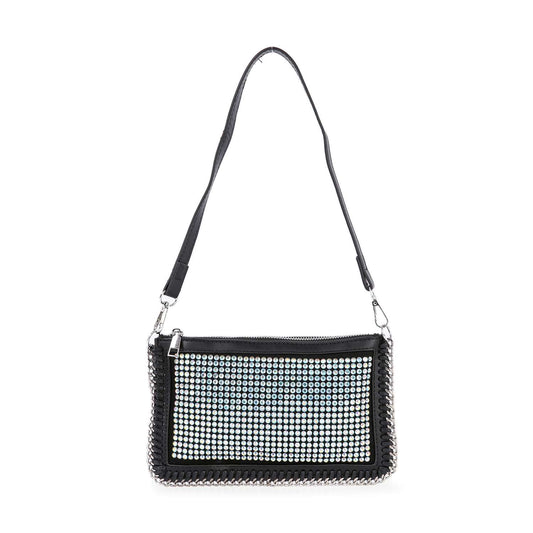 Chain Accented Slim Rhinestone Evening Bag