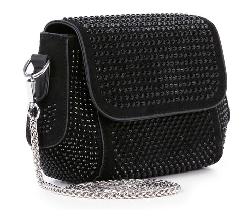 Rhinestone Covered Petite Chain Accented Shoulder Bag