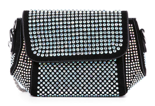 Rhinestone Covered Petite Chain Accented Shoulder Bag