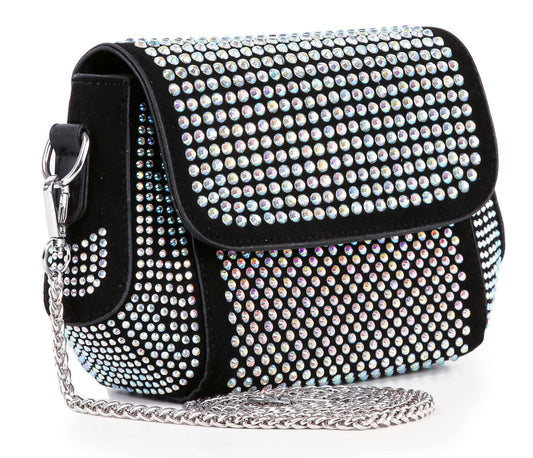 Rhinestone Covered Petite Chain Accented Shoulder Bag