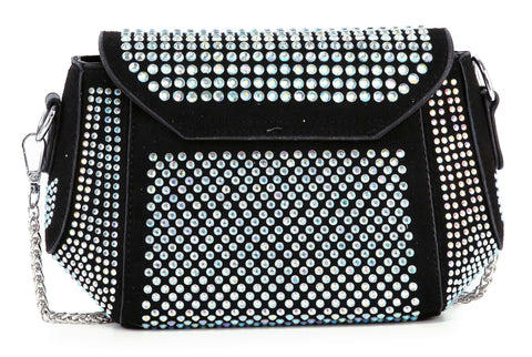 Rhinestone Covered Petite Chain Accented Shoulder Bag