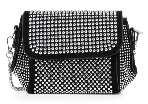 Rhinestone Covered Petite Chain Accented Shoulder Bag