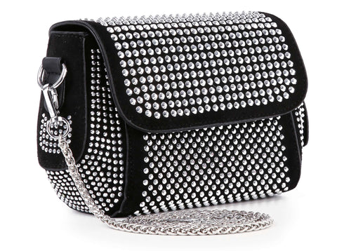 Rhinestone Covered Petite Chain Accented Shoulder Bag