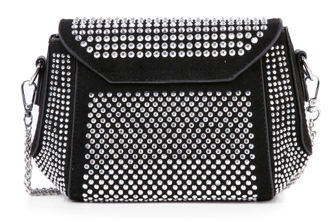 Rhinestone Covered Petite Chain Accented Shoulder Bag