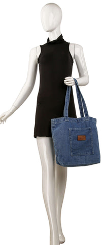 Denim Front Pocket Large Tote