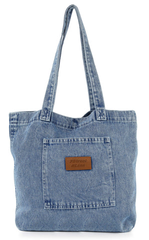 Denim Front Pocket Large Tote