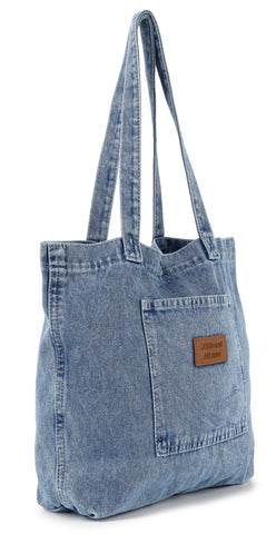 Denim Front Pocket Large Tote