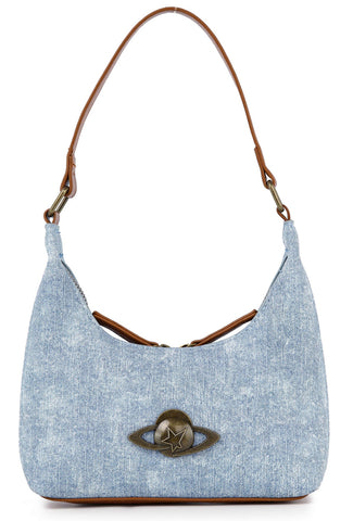 Washed Denim Petite Hobo Handbag