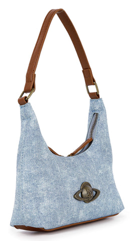 Washed Denim Petite Hobo Handbag