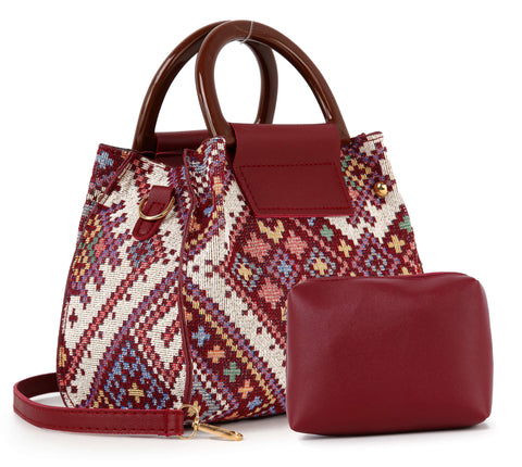 Woven Tapestry Design 2-Piece Hand Tote