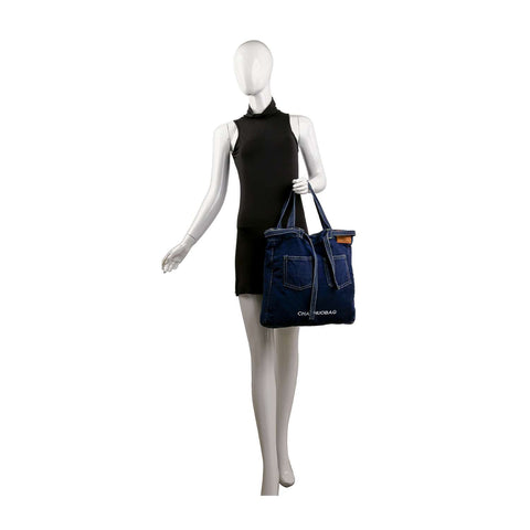 Denim Front Pocket Large Tote Handbag