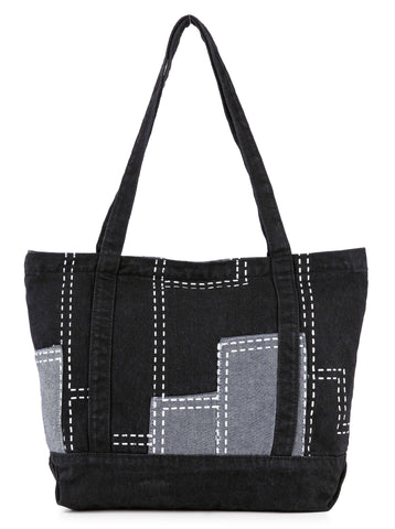 Stitched Patchwork Denim Tote Handbag