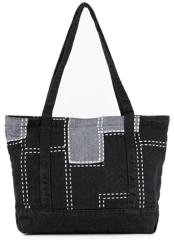 Stitched Patchwork Denim Tote Handbag