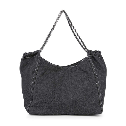 Chain Handle Oversized Denim Tote