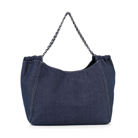 Chain Handle Oversized Denim Tote