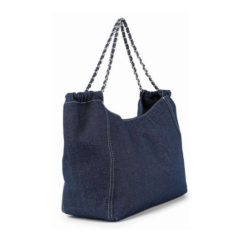 Chain Handle Oversized Denim Tote