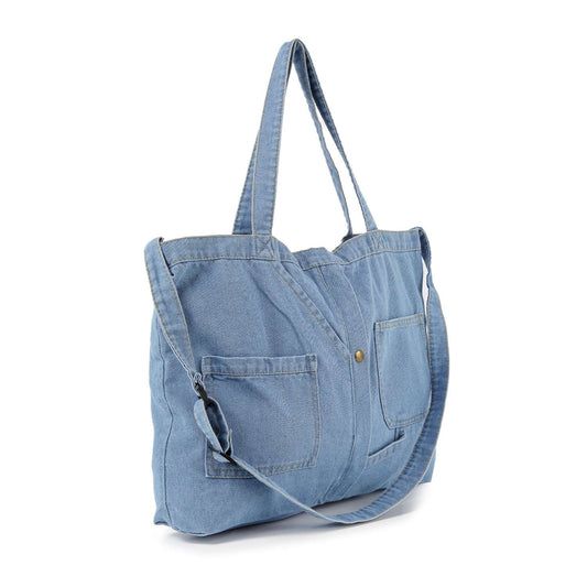 Front Pocket Oversized Denim Tote