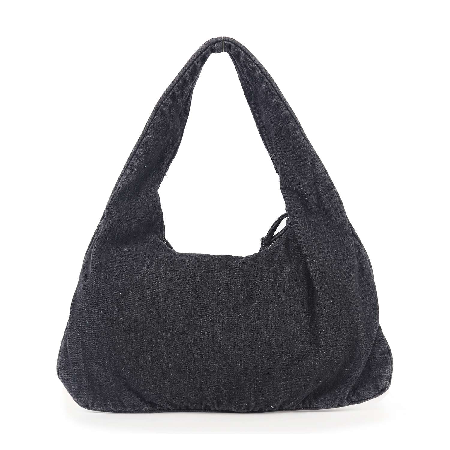 The Distressed Denim Hobo Handbag features a large, slouchy silhouette with a single wide strap and soft, unstructured shape—an effortlessly chic accessory shown against a plain white background.