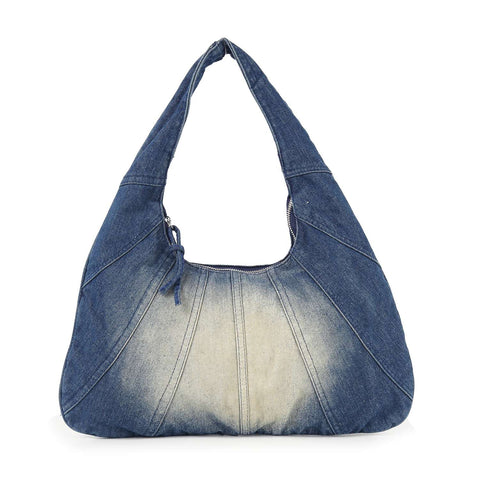 Distressed Denim Hobo Handbag